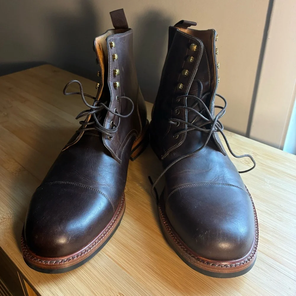 Beckett Simonon Dowler Boots Size 12 Brown Leather Lace Up Combat Cap Toe - Picture 3 of 7